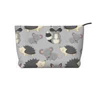 Grey Background Hedgehogs Mice Raccoon, Cosmetic Bag Corduroy Makeup Bag Portable Travel Toiletry Bag
