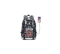 (Grey) Basketball Player Jordan Logo Backpack Daypack USB Taptop Ruckpack Kid Student School Bag Bookbag Travel Sports Bag Knapsack