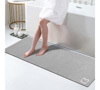 Grey Bath Mat 17" x 59" Extra Long Bathroom Mat Large Fast Dry Super Absorbent Non-Slip Rubber Backed Shower Mat Bath Rugs Mats for Bathroom Floor, Tub, Shower, Sink, Gray