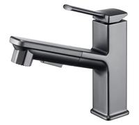 Grey Bathroom Sink Faucet with Pull Down Sprayer Single Handle Single Hole Retractable Brass Faucet for Bathroom Dual Mode Hot and Cold Water Compatible with Grey Decor Modern Desi