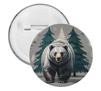 Grey Bear Pine Tree Silhouette Pattern Badge Metal Round Pins, Lightweight Brooch for Backpack, Fashion Button Pins Badge for Shirts, Jackets, Shawl Coat, Unisex, 12pcs, Tinplate, metal round pins
