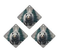Grey Bear Pine Tree Silhouette Pattern Car Air Freshener, 3 Pcs Rhombus Hanging Air Freshener Cards, Long Lasting Fragrance Scented Cards for Car, Home, Office White-style