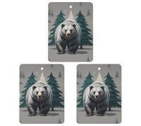 Grey Bear Pine Tree Silhouette Pattern Car Air Freshener, 3 Pcs Square Hanging Air Freshener Cards, Long Lasting Fragrance Scented Cards for Car, Home, Office Gray-style