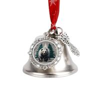Grey Bear Pine Tree Silhouette Pattern Christmas Bells Ornaments, Hanging Iron Jingles Decoration - Elegant Jingle Bell Ornament for Tree, Home, Festive Decor