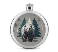Grey Bear Pine Tree Silhouette Pattern Flasks for Liquor, 5oz Stainless Steel Flask Leakproof Portable Whiskey Flask for Outdoor, Camping, Travel, Gifts