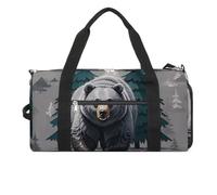 Grey Bear Pine Tree Silhouette Pattern Gym Bag for Men Women, Waterproof Gym Tote Bags, Large Duffel Bag for Travel Workout