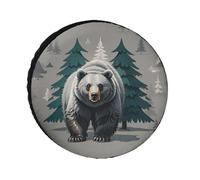 Grey Bear Pine Tree Silhouette Pattern Spare Tire Cover, 26inch Oxford Wheel Protector Travel Accessories, Waterproof Dustproof Wheel Tire Covers for RV Jeep SUV Camper Truck