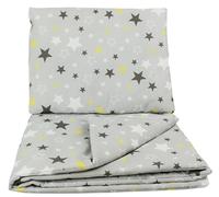 Grey Bedding Set with White and Yellow Stars 100% Cotton Duvet Cover and Pillowcase Set for Baby Cot Bed 60x120cm, Perfect for Cribs Prams Moses Baskets