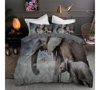 Grey Bedding Sets King Size Elephant Print Duvet Cover for King Bed Bedroom Decoration Quilt Cover and 2 Pillowcases 50x75cm, Fluffy Soft 110gsm Brushed Microfiber, with Zipper Closure