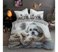 Grey Bedding Sets King Size Shih Tzu Print Duvet Cover for King Bed Bedroom Decoration Quilt Cover and 2 Pillowcases 50x75cm, Fluffy Soft 110gsm Brushed Microfiber, with Zipper Closure