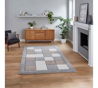 (Grey / Beige, 160 x 220 cm) Think Rugs Brooklyn BRK04 Box Checkers Geometric Rugs Multi Colour Small XL Extra Large Living room Bedroom Rug Carpet Mat Hallway Runner