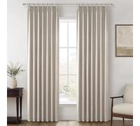 Grey Beige Linen Pinch Pleated Viral Thick Curtains Blackout & Drapes 84 Inch Length 2 Panels Set for Living Room, Black Out Windows Bug with Memory Trained Back Tab for Traverse Rods (40"Wx84"Lx2)