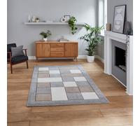 Grey Beige Modern Bordered Chequered Geometric Rug For Dining Room-160Cm X 220Cm