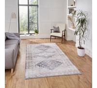 Grey Beige Traditional Persian Easy To Clean Bordered Geometric Rug For Dining Room Bedroom And Living Room-120Cm X 170Cm