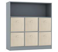 (Grey, Beige) Wooden 7 Cubed Bookcase Units Shelves 6 Drawers
