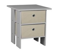 (Grey, Beige) Wooden Side End Table Nightstand 2 Fabric Drawers