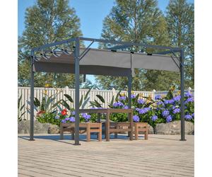 (Grey) BIRCHTREE Steel Frame Pergola Garden Shade Retractable PE Canopy Outdoor 3x2M
