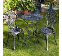 Grey Bistro Set Garden Furniture Table 2 Chairs Metal Frame Outdoor Patio