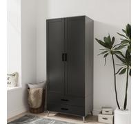 Urbn-Living Urbnliving 180Cm Height Grey Wardrobe With Black 2 Door 2 Drawer Modern Bedroom Clothes Storage Hanging Rail