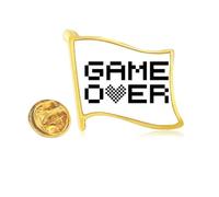 grey black game over Golden Metal Flag Lapel Pin Badge