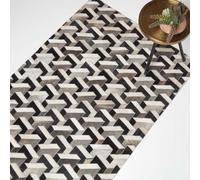 Grey & Black Geometric Leather Rug, 90 x 150 cm