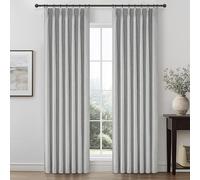Grey Black Out Curtains 84 Inch Long for Living Room, Pinch Pleated Flax Linen Modern Insulated Drapes with Hooks Back Tab Bedroom Curtain 84 Inch Length 2 Panels Set Soundproof Privacy Windows Burg