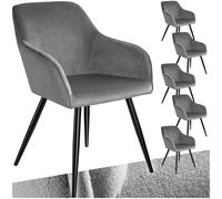 Tectake Chair Marilyn - With Armrests, Padded, Velvet Look, Black Steel Legs - Grey/black