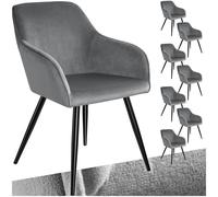 Tectake Chair Marilyn - With Armrests, Padded, Velvet Look, Black Steel Legs - Grey/black