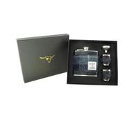 Grey & Black Tartan Harris Tweed 6oz Stainless Steel Hip Flask Cup Set