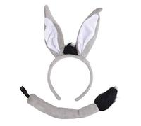 Grey, Black & White Donkey Ears & Tail Set - Eye-Catching Design, Perfect Accessory for Parties, Birthdays, Cosplay, Dress Up, & Themed Events