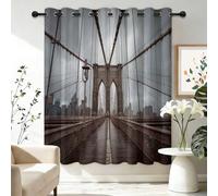 Grey Blackout Curtains for Living Room - 2 Panels Set Traditional Architecture Bridge Drop Eyelet Curtains, 72 inch Long Window Drapes Thermal Insulated Window Curtain for Bedroom Decor