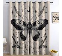 Grey Blackout Curtains W 27.5" x L 63" 2 Panels, Soft Thermal insulation and energy Bohemian Elegant Mysterious Celestial Moths printed curtains Suitable for bedroom Children's Room and living room