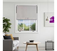 Grey Blackout Roller Blind With Silver Diamante & Grey Bow Free Cut Down Service By Furnished - (W)150Cm X (L)210Cm