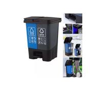 Grey & Blue 16L Double Compartment Recycling Pedal Bin - Home & Kitchen Waste Bin
