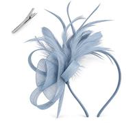 Grey Blue Fascinator For Women, Mesh Feather Headband, 35g | 35g Lightweight Mesh & Feather Headband, Easy To Wear For Weddings, Race Days, Tea Parties And Formal Events