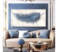 Grey Blue Feather Painting Modern Abstract Canvas Painting Wall Art Pictures for Living Room Aisle Big Size Prints Decor 80x160cm(31x63in) Frameless
