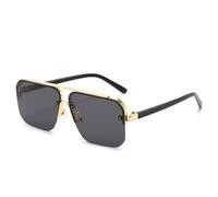 Grey Blue Gradient Half Rim Sunglasses, Gunmetal Double Bridge UV400(02)