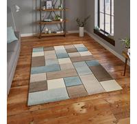 Grey/blue Handmade Modern Easy To Clean Geometric Rug For Dining Room -60 X 230Cm (Runner)