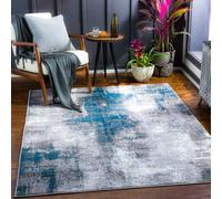 Grey Blue Modern Shaggy Abstract Anti Slip Easy to Clean Rug For Living Room, Dining Room, Bedroom, Utility Room, Conservatory & Kitchen-140cm X 200cm