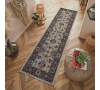 (Grey / Blue, Runner : 68 x 235cm) Luxury Traditional Rugs Vintage Oriental Small Extra Large Hall Runner Rug Any Room Soft Carpet Mat