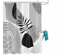 Grey Boho Shower Curtain for Bathroom, Medieval Leaves Geometric Lines Abstract Waterproof Cloth Fabric Bathroom Accessories Set with 12 Rust Proof Plastic Hooks, 48” x 72”