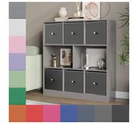 (Grey Bookcase, Beige Drawer) Asymmetrical 8 Cube Bookcase Shelf Storage Unit with 6 Fabric Drawer Inserts