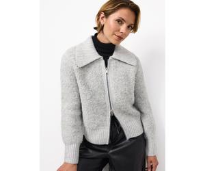 Grey Bouclé Zip-Through Cardigan XS