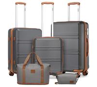 (Grey Brown, 20+24+28 inch + travel bag) KONO 5PCS Travel Set 20/24/28 Inch ABS Hard Shell Suitcase And Duffel Bags