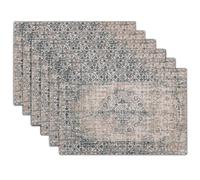 Grey Brown Ethnic Boho Placemats Set of 6 Bohemian Carpet Vintage Gray Linen Washable Kitchen Dining Table Mats Stain Heat-Resistant Desktop Decor Place Mats for Home Party Indoor 12x18 in