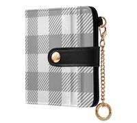 Grey Buffalo Plaid Check Print Small Women Wallet RFID Blocking PU Leather Bifold Compact Card Holder with Zipper Coin Pocket Purse for Girls Ladies Women