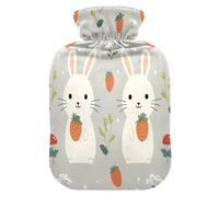 Grey Bunny Strawberry Rabbit Travel hot Water Bottle with Soft Cover, 2L hot compresses for The Body for Arthritis,Arthritis,Bolsa para agua Caliente