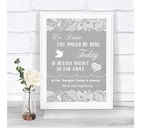 Grey Burlap & Lace Effect Loved Ones in Heaven Personalised Wedding Sign Print