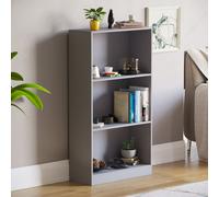 (Grey) Cambridge 3 Tier Bookcase Wide Shelf Book Storage