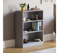 (Grey) Cambridge 3 Tier Wide Low Bookcase Storage Shelf